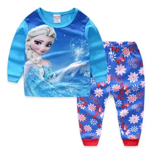 Venta caliente niños casual homewear niños de Otoño de manga larga de dibujos animados anna elsa ropa de dormir conjuntos de