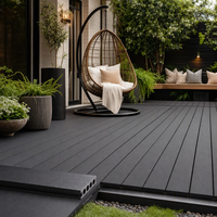 Tarima de WPC Antideslizante Ynori, Diseño de Madera Hueca Color Carbón, 25mm 160mm, Canal Redondo para Borde de Piscina, Impermeable, Directo de Fábrica