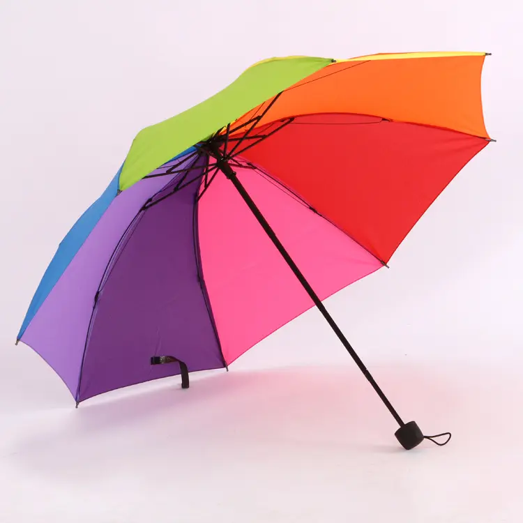 Paraplu Fabrikant Dame Vouw Regenboog Paraplu Korte Handgreep Reclame Drievoudige Zonnige En Regen Paraplu