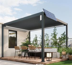 Venta al por mayor todas las estaciones pabellón impermeable Louvre personalizado al aire libre panel <span class=keywords><strong>solar</strong></span> fotovoltaico pérgola de aluminio pérgola F - Product Image 4