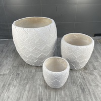 Ensemble de jardinières en béton modernes, motif de feuilles sculptées à la main, pots de fleurs de jardin extérieurs, style minimaliste, blanc, trois tailles