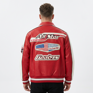 Blouson <span class=keywords><strong>aviateur</strong></span> en cuir de mouton français de qualité supérieure, sur mesure, style américain, broderie pour hommes, streetwear, veste en cuir - Product Image 2