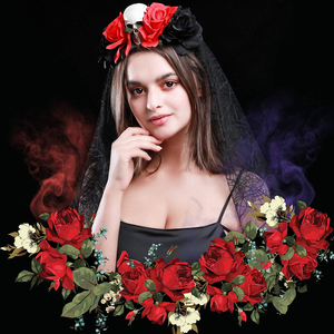 HC300 Mexicain Jour des Morts Coiffes Halloween Voile Bandeau avec Horrible Crâne pour Femmes Filles Halloween Cheveux Cerceaux - Product Image 5