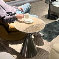 Table d'appoint ronde en marbre naturel avec base métallique conique de luxe, personnalisable, pour salon, table d'angle de canapé, pour hôtel, appartement