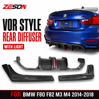 Diffuser Belakang Serat Karbon Kering Model V dengan Lampu LED untuk BMW M3 M4 F80 F82 2014-2018 Splitter Bumper Belakang