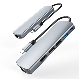 Jl <span class=keywords><strong>5</strong></span>-trong-1 USB-C Docking Station HUB với Type-C để USB-C PD U2 * 2 cho 2.1 RJ45 USB3.0 OTG Adapter Hợp kim nhôm cổ - Product Image 1