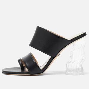 Mules transparentes à talons épais irréguliers pour femme, grande taille 45, à double bride et bout fermé, chaussures de soirée à coupe large - Product Image 2
