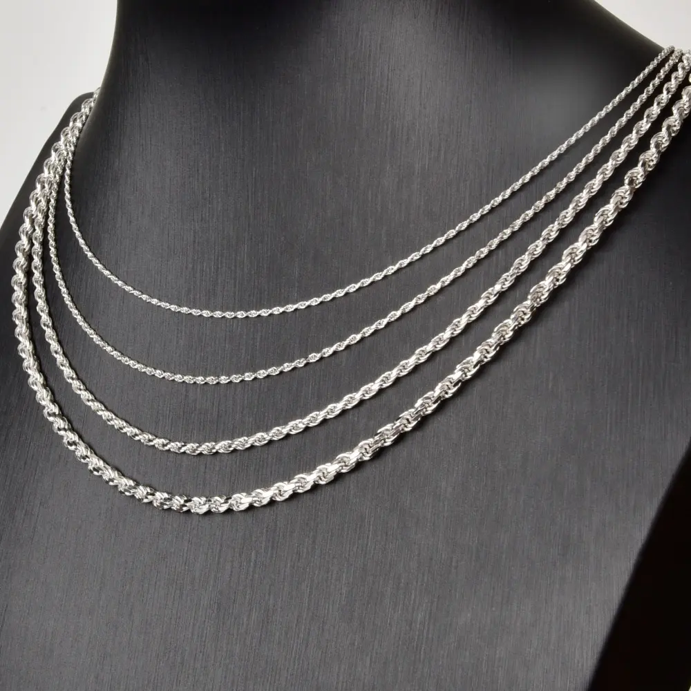 NEW 1.2mm-4mm 925 Sterling Silver Rope Chain Necklace Woman Man Choker Clavicle Diamond Cut Twist Rope Chain 16-22inch