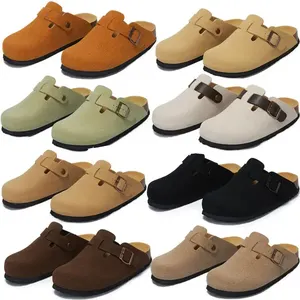 Custom Designer Tamancos Homens Mulheres Deslize Chinelos Soft Clog Preto Branco Camurça De Couro Fivela Strap Cork Tamancos Senhoras