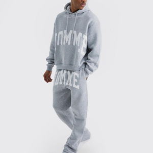 Conjunto de Sudadera con Capucha Gris para Hombre, Corte Holgado, Felpa, Chándal Informal con Bolsillo, Ropa de Otoño - Product Image 1