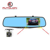 Cámara para Auto Full HD 1080P de 4.3 Pulgadas con Doble Lente, Espejo Retrovisor, Grabador de Video Digital (DVR) con 1 Año de Garantía