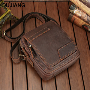 Dujiang Men's Genuine Leather Crossbody Bag <b>Square</b> Design Retro Casual Wear Resistant For Leisure Travel - Product Image 2