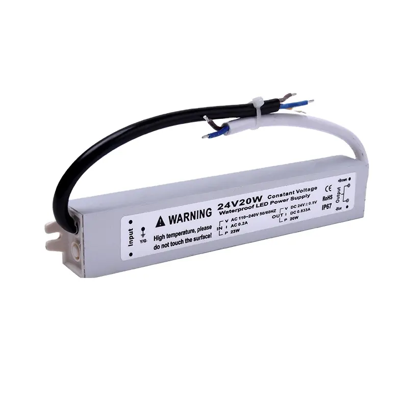 Voltaje constante personalizado DC12V 24V 10-300W IP67 Fuente de alimentación SMPS de forma delgada a prueba de agua