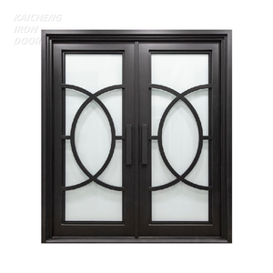 Vente chaude Personnalisé Classique Carré Top Verre Fer Forgé Double Extérieur <span class=keywords><strong>Porte</strong></span> <span class=keywords><strong>D</strong></span>'<span class=keywords><strong>entrée</strong></span> Principale Grill Designs - Product Image 4