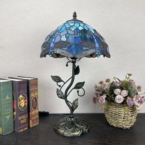 LongHuiJing Handmade Stained Glass Mediterranean Design Dragonfly Lampshade Desk Lamp Dome Shade AC Powered for Study 12-Inch - Product Image 4