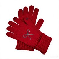 Gants tricotés unis à doigts entiers, design cœur orné de diamants et nœud papillon, pour femme, chauds, pour sports d'hiver en extérieur
