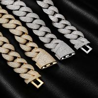 Bracelet Chaîne Cubaine Robuste 24mm en Laiton CZ Pavé Style Hip Hop pour Hommes, Bijou de Poignet Tendance Bling Iced Out pour Rappeur