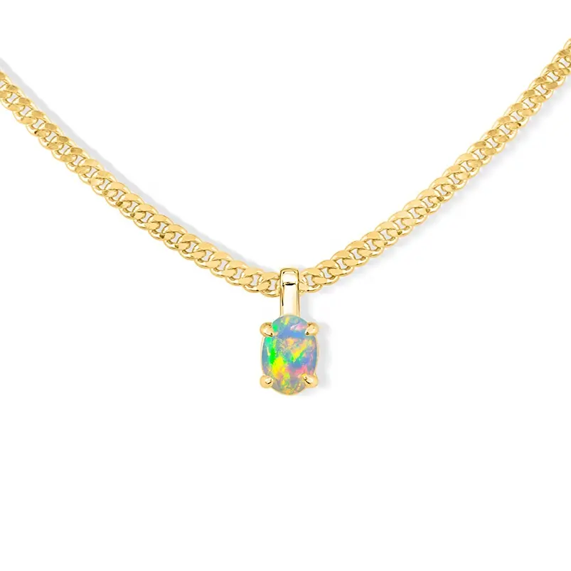 Gemnel fine jewelry sterling silver 18K gold plated oval opal charm pendant Necklace