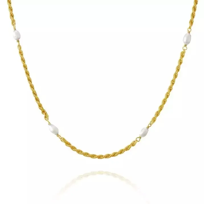 Cadena de cuerda de acero inoxidable, collar de perlas irregulares de agua dulce, joyería para mujer, oro de 18 quilates, cadena de cuentas de retazos al por mayor personalizada