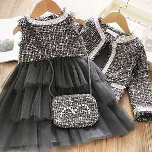 CAD9909 Nuevo Conjunto Coreano de Abrigo + Falda Larga + Bolso para Niñas, Vestido de Princesa para Niñas de 5 a 10 Años - Product Image 6