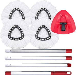 Ensemble <span class=keywords><strong>de</strong></span> manche et <span class=keywords><strong>de</strong></span> tête <span class=keywords><strong>de</strong></span> serpillière en acier inoxydable <span class=keywords><strong>à</strong></span> 4 sections avec tissu en microfibre et essoreur automatique - Product Image 1