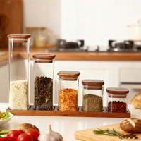 Bocaux en verre hermétiques de 14 oz / 25 oz avec couvercles en bambou et cuillères, récipients de cuisine pour café, sucre, haricots, thé, épices, pot en bambou