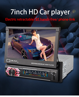 Radio Multimedia Digital 1 DIN para Coche con Pantalla Táctil Retráctil de 7" Autoradio Estéreo Reproductor de Video MP5 y DVD