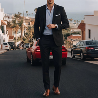 Costume homme noir uni à revers cranté, veste et pantalon ajustés, 2 pièces, pour occasions formelles et affaires