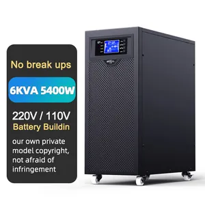 Baterai Inbuit 6kVA 5400W UPS Online frekuensi tinggi dengan tegangan Input lebar 100Vac 240Vac untuk komputer