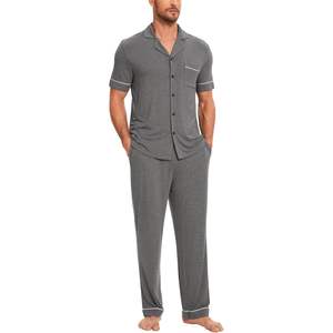 Custom Bamboo <b>Men's</b> Pajama Set Short Sleeve Notch Collar <b>Mens</b> Lounge Wear with Pockets Modal <b>Pj</b> Sets Pyjamas <b>Men</b> - Product Image 2