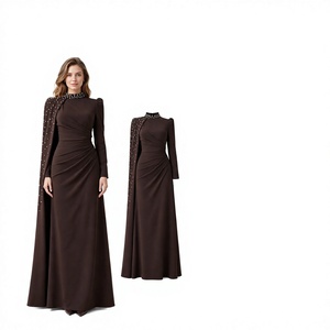 Elegante Vestido Tubo Marrón Oscuro de Cuello Alto con Manga Larga y Lentejuelas, Vestido de Noche Transpirable para Mujer, Ropa Formal de Invierno - Product Image 3