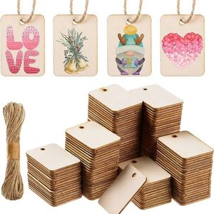 Wholesale Rectangular Blank Hanging Tag DIY Hemp Rope Square Decorative Poplar <b>Wood</b> <b>Slices</b> Wooden Hanging Ornaments Crafts - Product Image 1