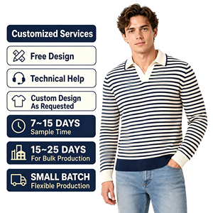 Polo en lin et coton rayé à col marin pour <span class=keywords><strong>homme</strong></span> avec logo personnalisé, manches longues - Product Image 2
