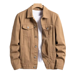 <b>Men's</b> Cotton Canvas Shirt <b>Jacket</b> Solid Color Turn-down Collar Casual Autumn Slim Fit Workwear Jean Coat - Product Image 1