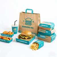 Boîtes d'emballage en papier pour hamburgers à emporter, logo personnalisé, poulet à emporter, contenants jetables de qualité alimentaire pour la restauration rapide