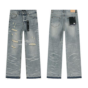 Jeans Góticos Vintage Personalizados para Hombre, 100% Algodón, Negros, Holgados, Ajustados, con Diseño de Calavera, Desgastados y Rotos - Product Image 3