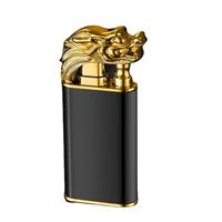 Briquet à double flamme Tigre et Dragon qui brille dans le noir, design métallique créatif coupe-vent