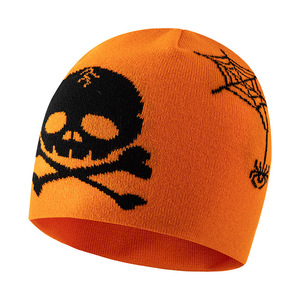 Halloween Skull Spider Web Knitted Jacquard Hat Otoño Invierno Hombres y mujeres Pullover Ear Protection Cold Beanie - Product Image 3