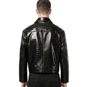 Blouson Moto Court en Cuir Gaufré Façon Croco de Luxe pour <span class=keywords><strong>Homme</strong></span>, Couleur Tan, Fermeture Éclair Avant, Fournisseur en Gros, Vêtement d'Extérieur de Haute Qualité TKAN879 - Product Image 3