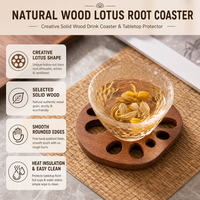 Sous-verre en bois massif motif racine de lotus, isolant thermique pour tasses de thé et de café, idéal pour table à manger et décoration intérieure (lot)