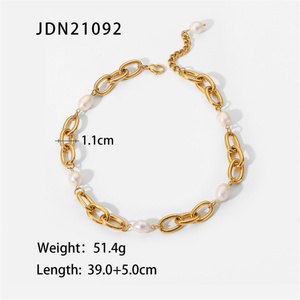 Chunky 12 mm <b>Pearl</b> Necklace Stainless Steel 18k Gold Plated Chain Bracelet Women Fashion Jewelry <b>Sets</b> - Product Image 6