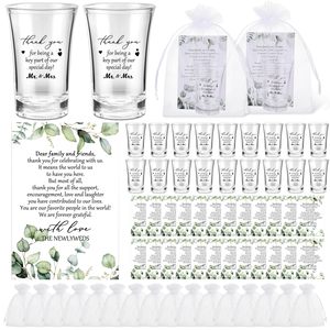 Pafu Gepersonaliseerde Transparante Bruiloft Souvenirs Cadeaus met Kaartje en Organza Zakje 50 Sets Glazen Bruiloft Aandenkens voor Gasten - Product Image 1