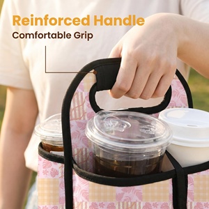 Portable Organizer Tote <strong>Bag</strong> for Hot Cold Drinks Reusable Hawaiian Palaka Print Cup Carrier Drink Holder Neoprene <strong>Picnic</strong> <strong>Bag</strong> - Product Image 4