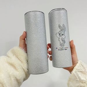 USA Warehouse Free Shipping Chunky Skinny Straight Vacuum Insulated 20oz Shimmer Glitter Sublimation Tumblers for DIY Printing - Product Image 4