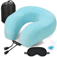 Oreiller de voyage en mousse à mémoire de forme en U, coussin de soutien cervical respirant et léger, masque de voiture personnalisable, bouchons d'oreilles
