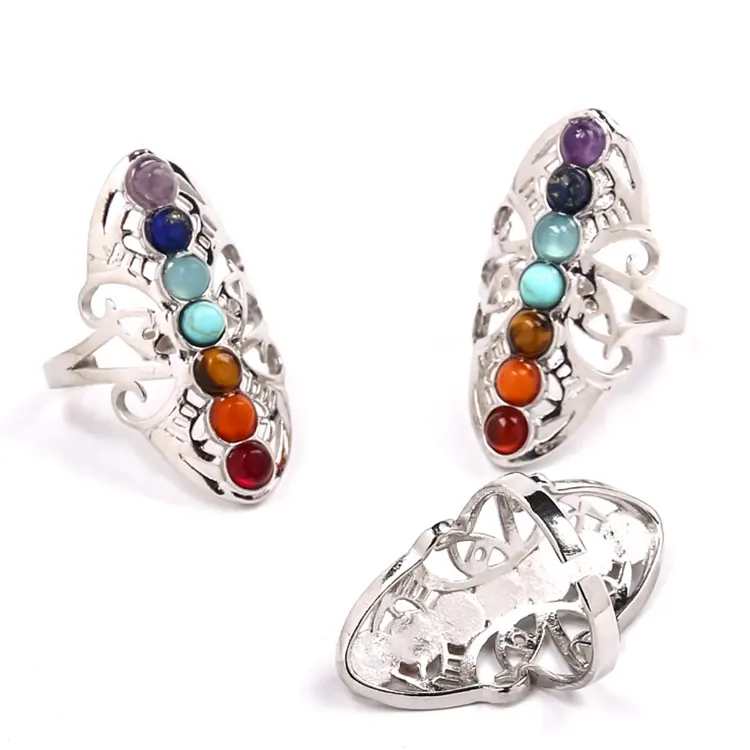 Anillos de joyería con piedras curativas, 7 Cristales curativos de Chakra, novedad de 2020