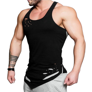 Gilet musculaire de fitness décontracté pour hommes T-shirt de sueur de couleur unie à séchage rapide Gilet creux de sport confortable avec personnalité - Product Image 6