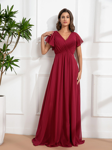 Sposa Mily ED019 all'ingrosso bella <span class=keywords><strong>madre</strong></span> della sposa abito da sposa increspato vita alta scollo a V lungo Swing abito da damigella d'onore - Product Image 2