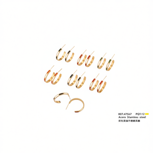 Orecchini a goccia bicolore in acciaio inossidabile per donna, gioielli alla moda, orecchini a perno, set da 12 paia, Acero Ref47567 - Product Image 1