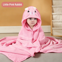 Serviette de Bain Bébé en Polaire Corail 80*80cm 250GSM à Motif Animal, Microfibre, avec Capuche, Personnalisable avec LOGO